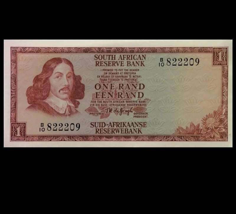 1960s South African 1 Rand Banknote  Jan van Riebeeck  UNC Condition