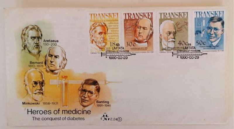 1990 Heroes of Medicine  The Conquest of Diabetes | Transkei FDC | Umtata