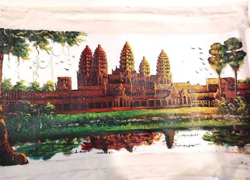 Oil Painting,Tempel, Cambodia,Famous Angkor Wat Tempel 1000AD by local artist,Canvas not framed