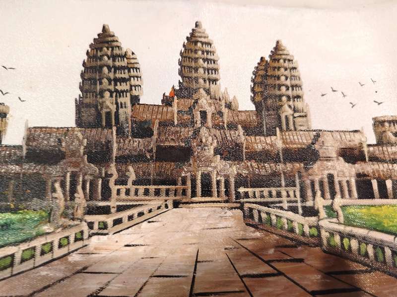Oil Painting,Tempel, Cambodia,Famous Angkor Wat Tempel 1000AD by local artist,Canvas not framed
