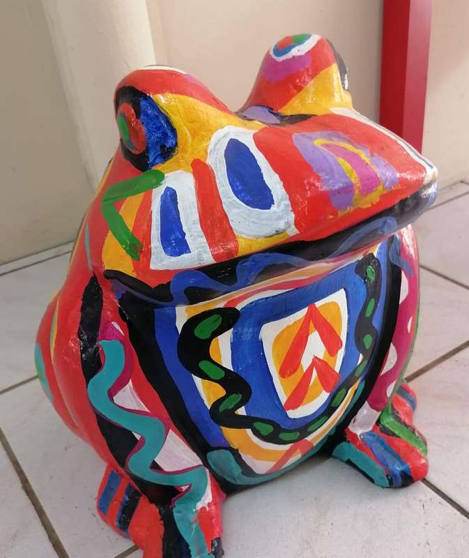 Elwin Buchel Painting on Stone -Big Frog Sculpture