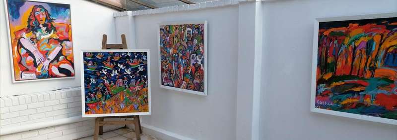 Elwin Buchel Acrylic Painting on canvas no frame -Ladies with chickens 2  300mmx200mm