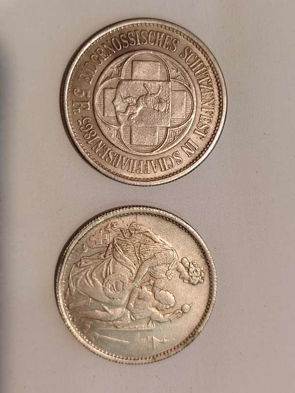 1865 5 Francs Switzerland Shooting Festival,VF-30