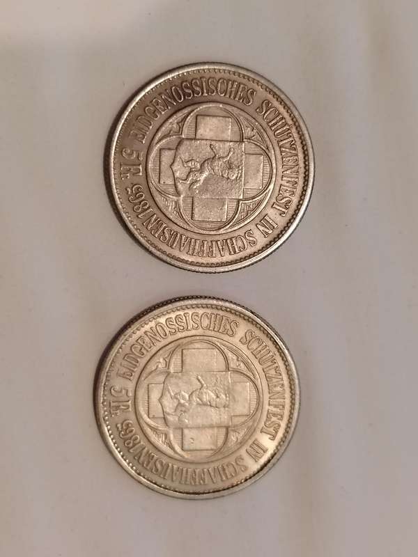 1865 5 Francs Switzerland Shooting Festival,VF-30