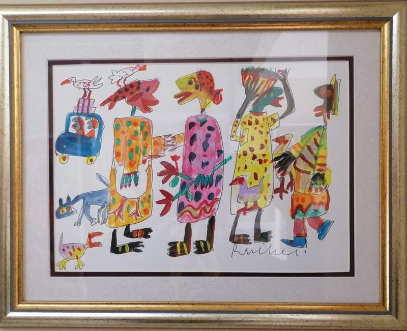 Elwin Buchel Water Colour Sketch- Rural Woman 1 290mmx200mm Framed
