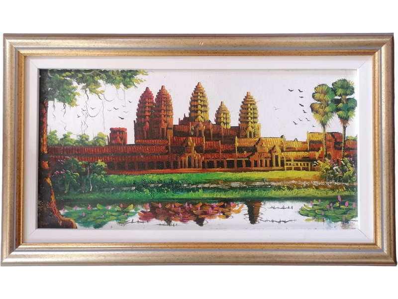 Framed Angkor Wat Temple Painting  Hand-Painted on Canvas  Southeast Asian Art
