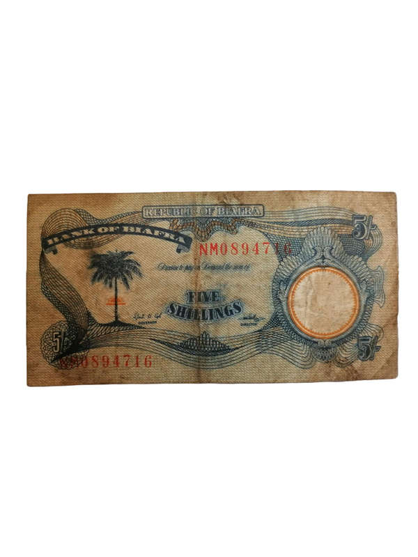 Rare 1968 Bank of Biafra 5 Shillings Banknote  Historical Civil War Currency