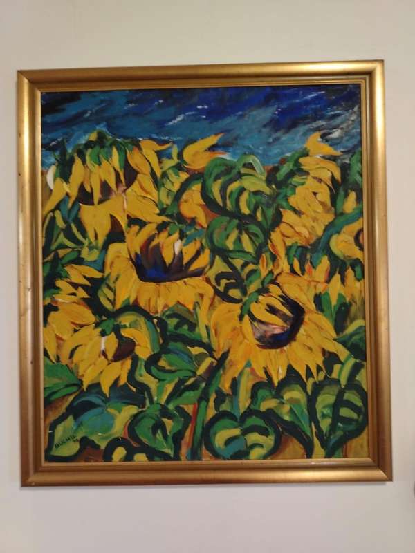 Elwin Buchel Oil Painting 1970 Sunflowers