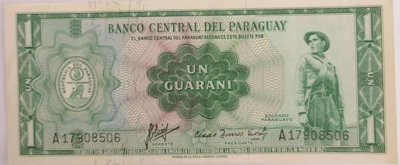 1952 Banco Central del Paraguay 1 Guaraní banknote