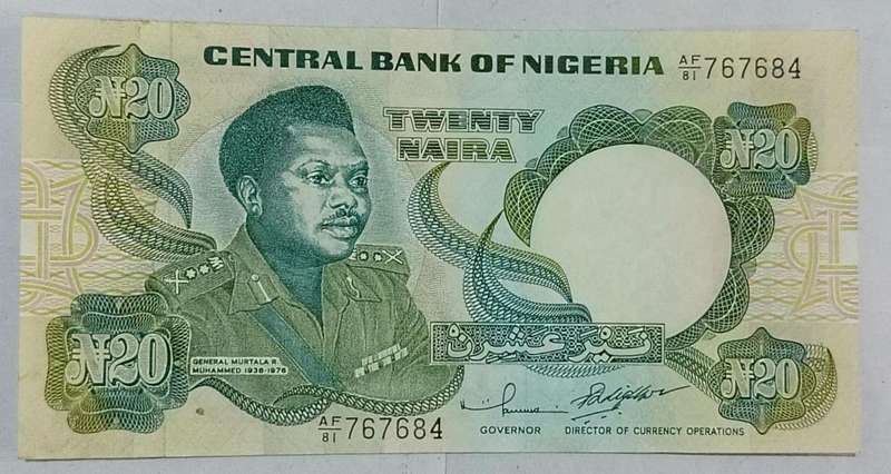 Rare 1981 Nigeria 20 Naira Note - General Murtala Muhammed (AF/81 Prefix)