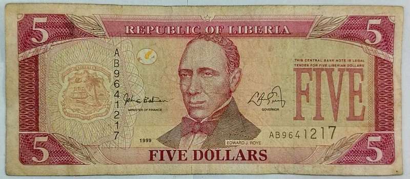1999 Liberia 5 Dollar Banknote  Edward J. Roye | Historical Collectible Note
