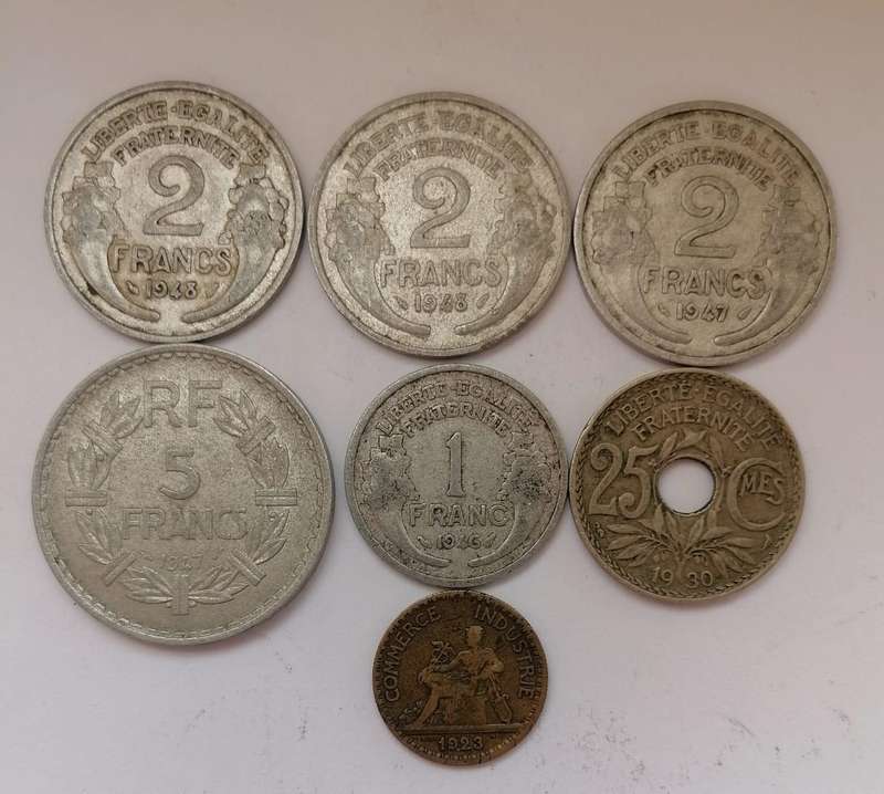 Vintage French Franc Coin Collection  7 Rare Historical Pieces