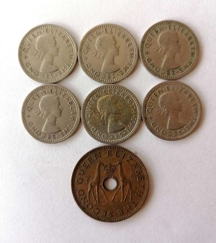 Rare Rhodesia and Nyasaland Vintage Coin Lot  Queen Elizabeth II Era (7 Coins)