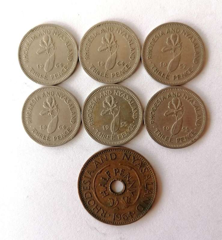 Rare Rhodesia and Nyasaland Vintage Coin Lot  Queen Elizabeth II Era (7 Coins)