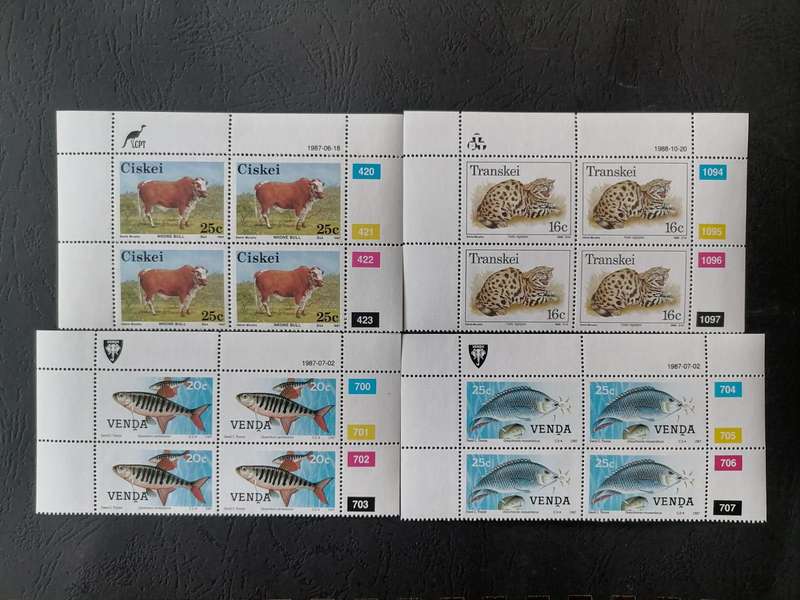 Mint Full Stamp Blocks  Ciskei, Transkei & Venda Homeland Issues  Animals & Fish (19871988)