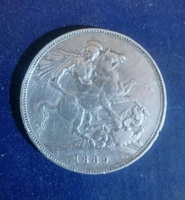 Rare 1889 Great Britain Silver Crown  Queen Victoria "Jubilee Head"  St. George & Dragon Revers