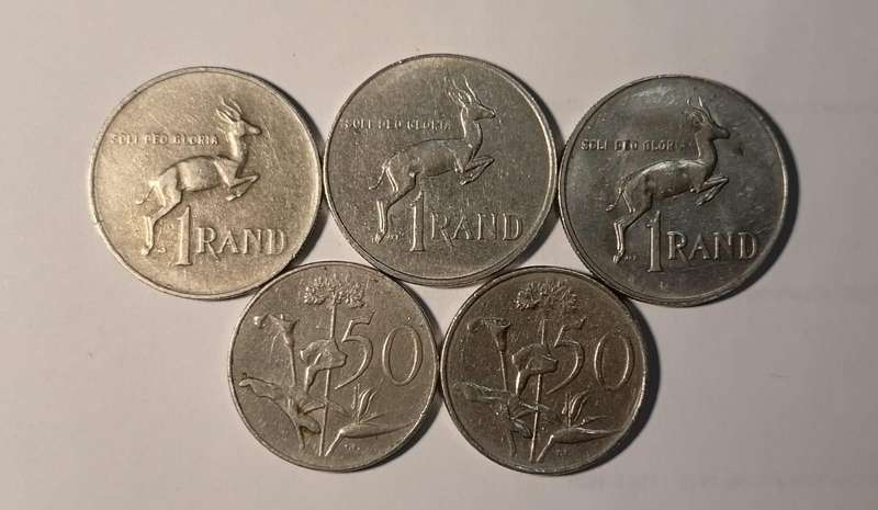 R1 & 50c End of Presidency Coins (19681990)  Lot of 5 Coins  Collectible Springbok Series