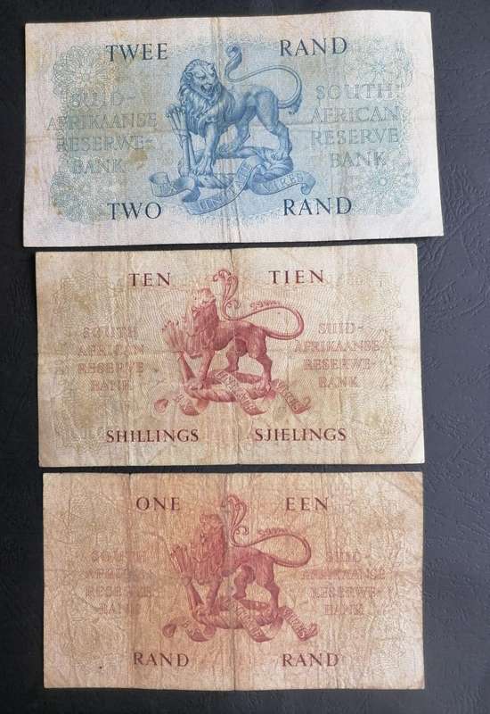 Lot of 3 Vintage South African Banknotes  Early Reserve Bank Notes