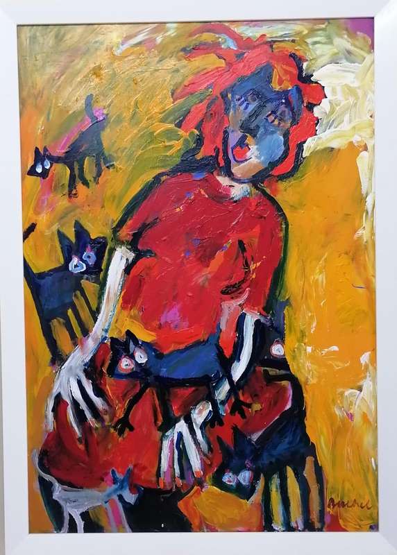 Elwin Buchel Acrylic Painting - Woman with cats  1200mmx1210mm Framed