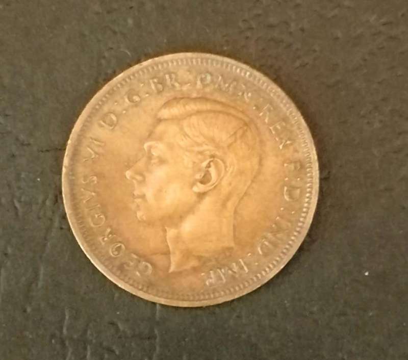 1945 British Half Penny  King George VI  Historic Bronze Coin