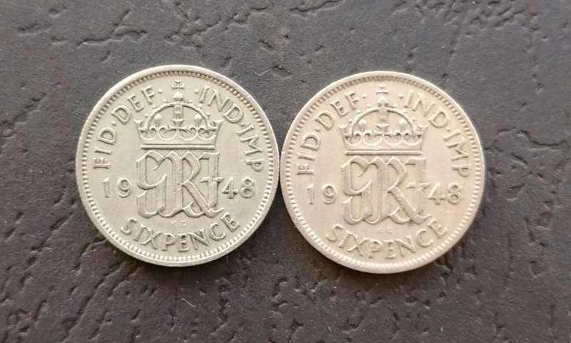 1948 UK Sixpence Coins  George VI  Lot of 2