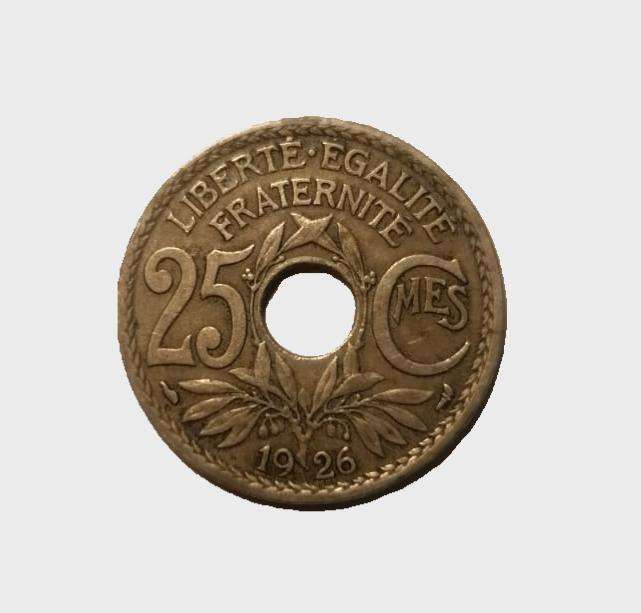 1926 France 25 Centimes Coin  Liberty, Equality, Fraternity  Third Republic