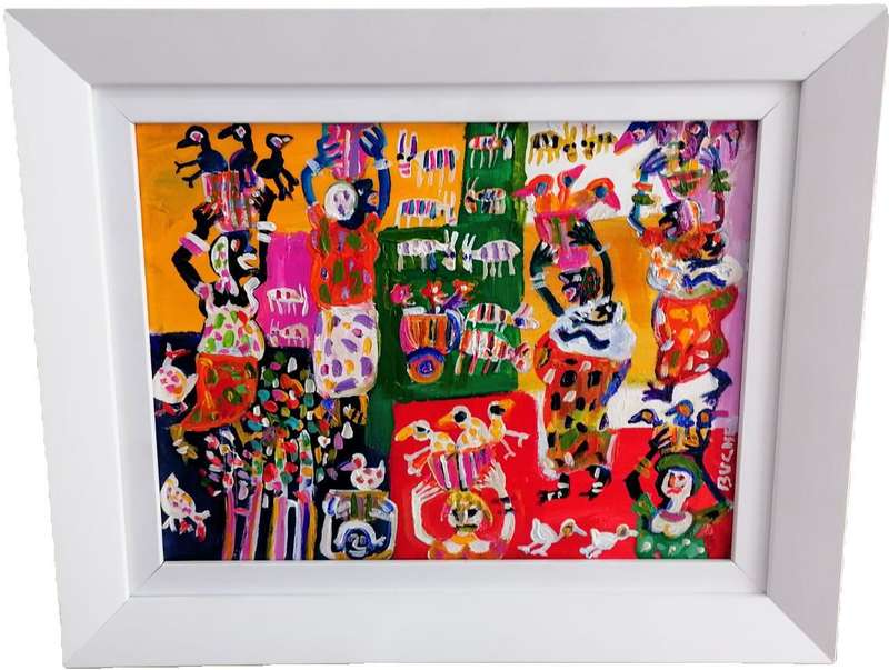 Elwin Buchel Acrylic Painting - Rural Market day 300mm x 400mm