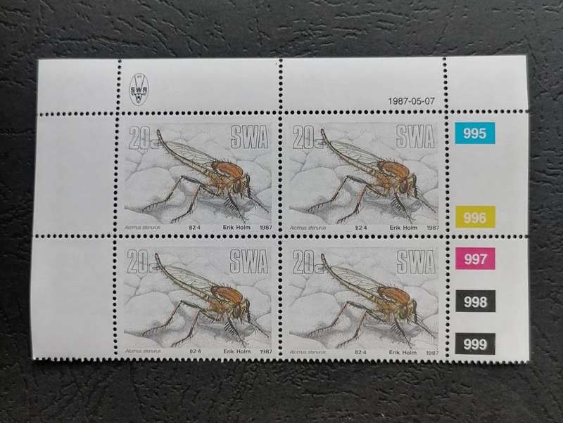 1987 SWA 20c Alcinus Stenurus Insect Stamp Block of 4  Mint Condition