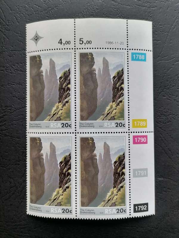 1986 South Africa RSA 20c Stamp Block - The Column Drakensberg