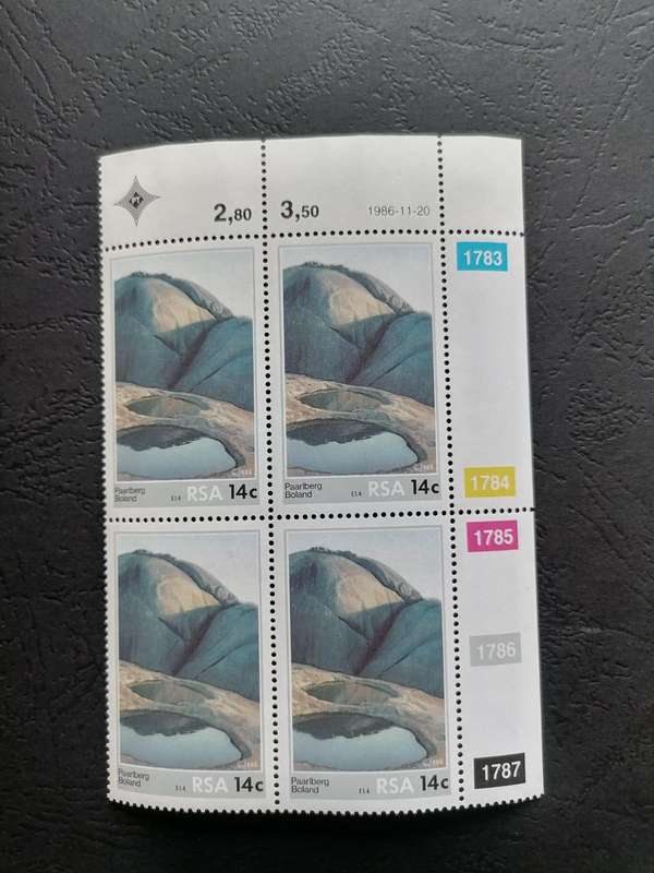 Vintage South African 14c RSA Postage Stamps block of 4- Paarlberg Boland (1986)