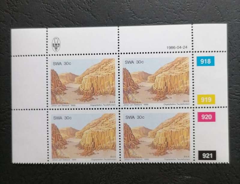 1986 SWA 25c Petrified Sand-Dunes Stamp Block of 4 - Kuiseb River