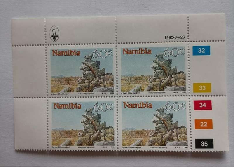 Namibia 1990 60c Vratiesveld-Warzenfeld Landscape Stamp Block of 4  MNH with Full Colour Guide