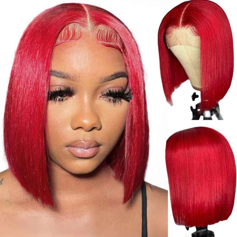 12inch-Full Frontal Red bob wig