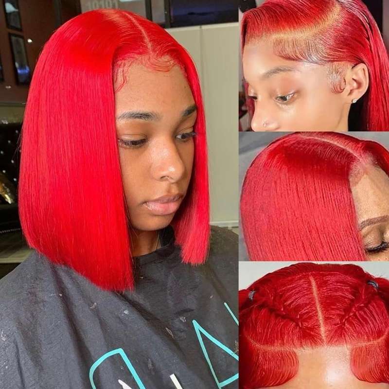 12inch-Full Frontal Red bob wig