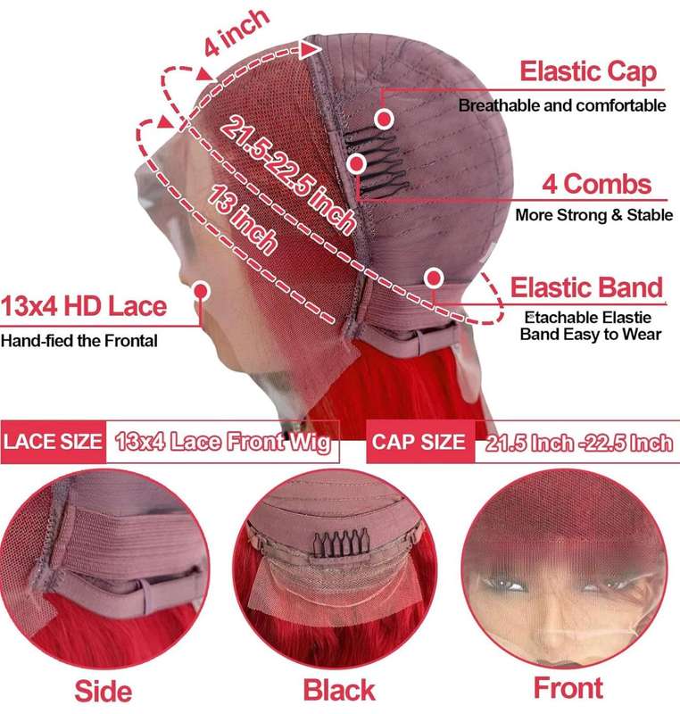 12inch-Full Frontal Red bob wig