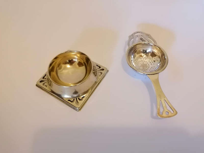 Silver Tea Strainer and Drip Bowl