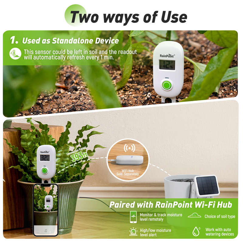 RainPoint Wireless Smart Wi-Fi Digital Soil Moisture Meter + Wi-Fi Hub