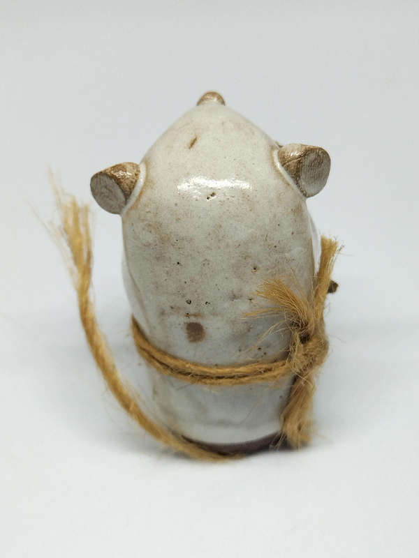 Vintage Ceramic Mouse Figurine Holding Flowers