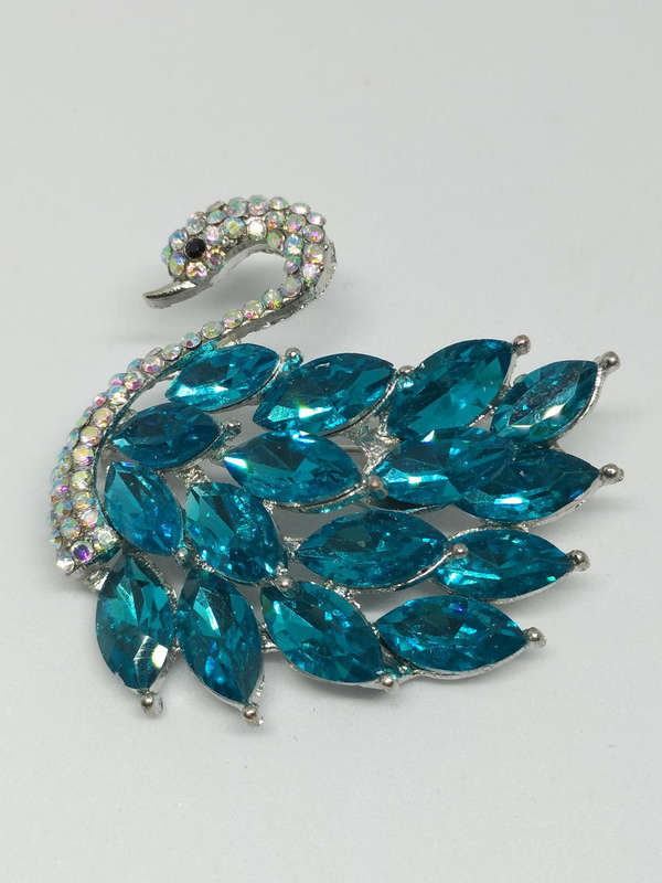 Glamorous Blue Swan Brooch