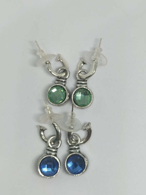 Earrings 2 Pairs Blue & Green Round Drop