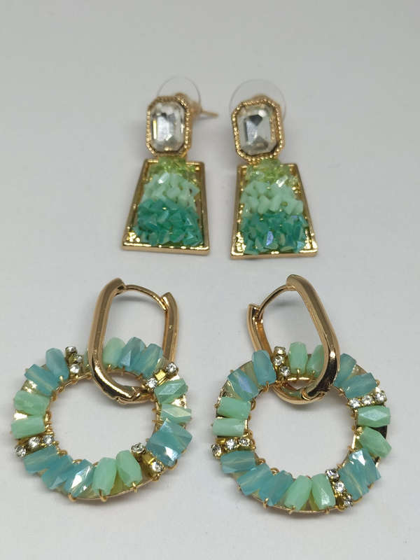 Beautiful Green Ombre Earrings Set of 2