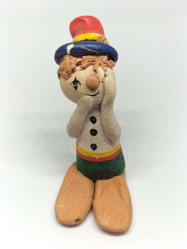 Vintage Clay Clown Figurine