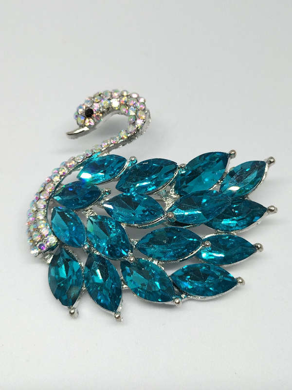 Glamorous Blue Swan Brooch
