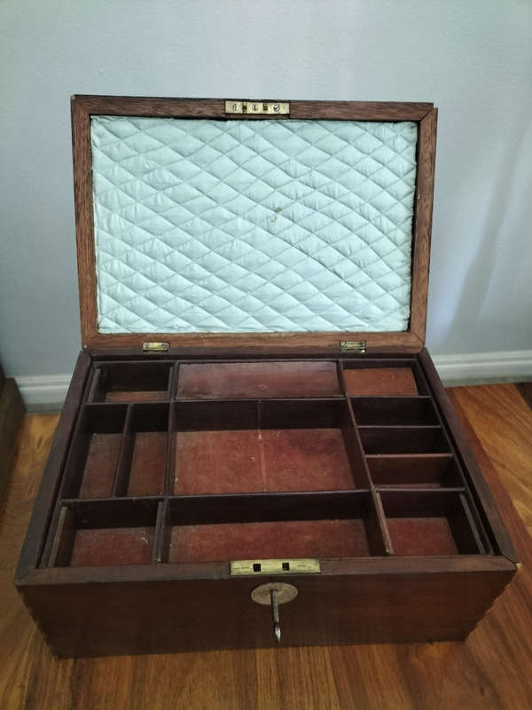 Large Antique wooden jewellery box or work box