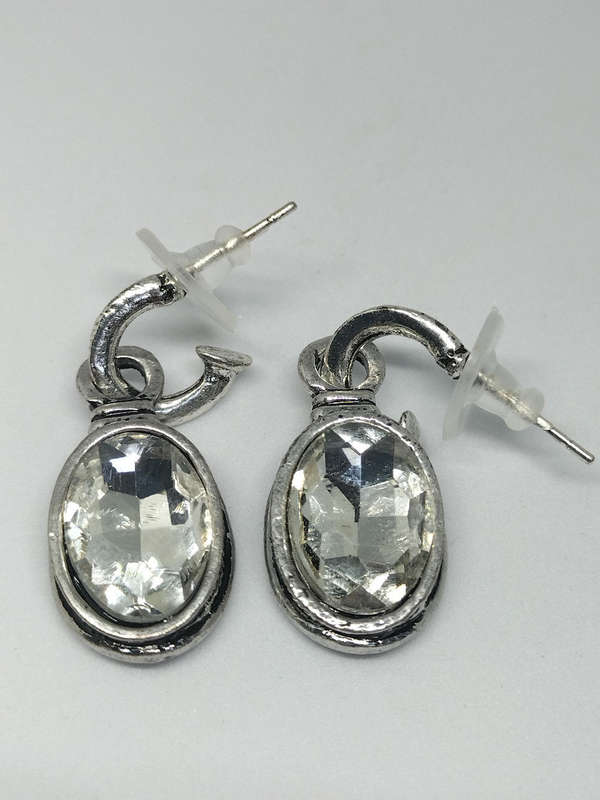 Earrings Oval Blue and Clear crystal set of 2