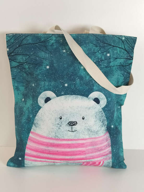 Tote Bag Polar Bear wearing pink scarf