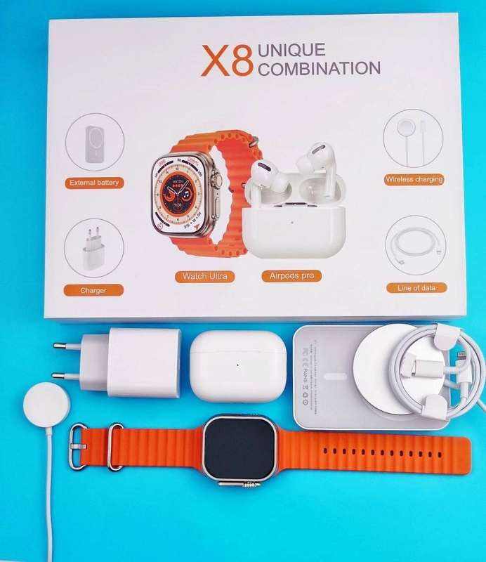 X8 Apple Watch Ultra Combo  iPhone Smartwatch + AirPods + Charger + Power Bank (All-in-One Set)