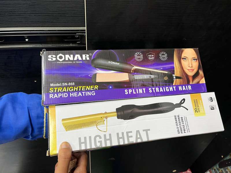 2-in-1 Hair Straightener & Hot Comb Combo  High Heat Styling Set | Sonar SN-868 + Gold Ceramic Pres
