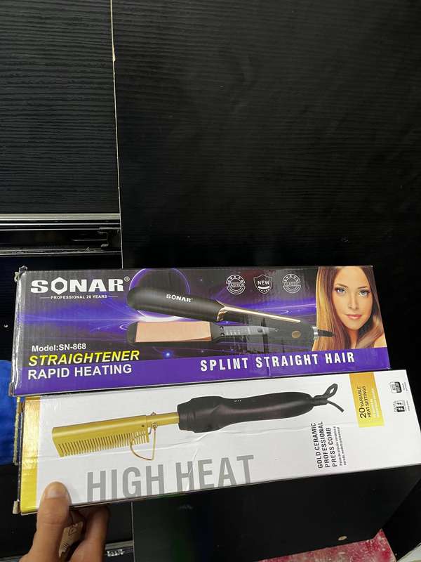 2-in-1 Hair Straightener & Hot Comb Combo  High Heat Styling Set | Sonar SN-868 + Gold Ceramic Pres