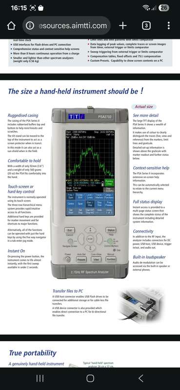 Aim-TTi PSA2702 Handheld Spectrum Analyzers